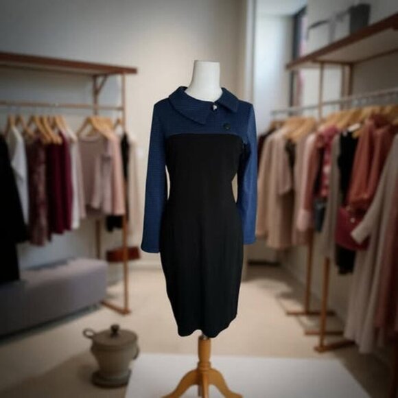 BLACK/BLUE PENCIL DRESS - Picture 2 of 5